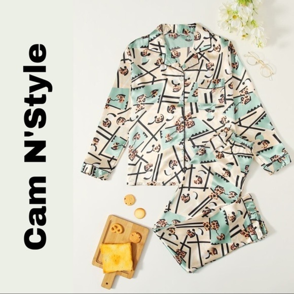 New Leopard Satin Silk-Like Pajama Set - Picture 1 of 5